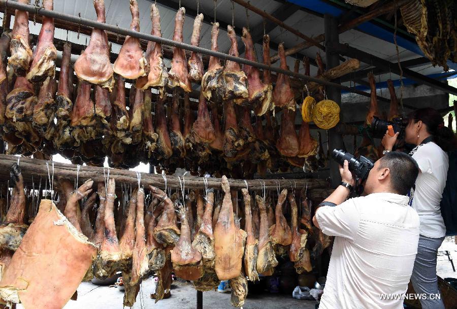 Homemade cured hams in SW China