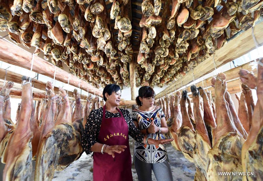 Homemade cured hams in SW China