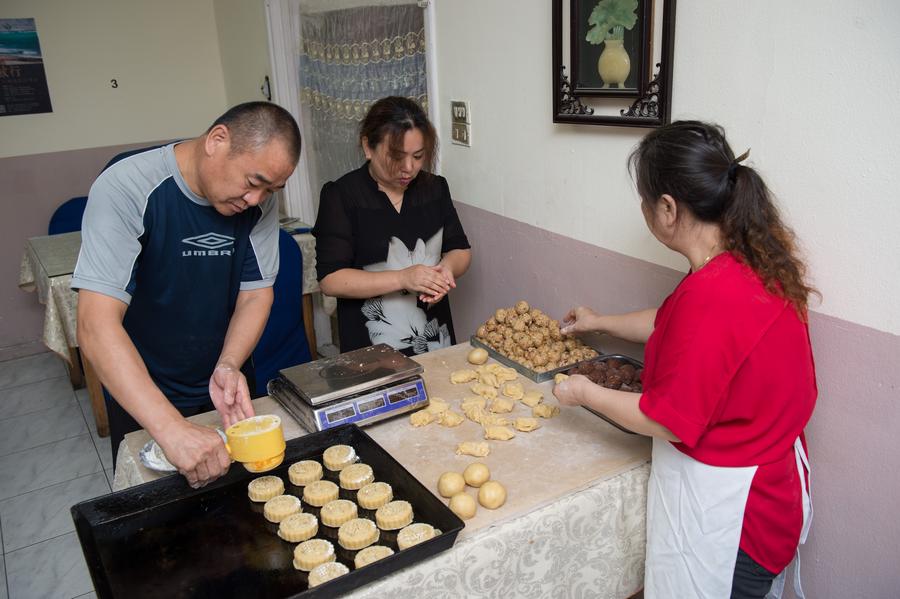 Pastry cooks make mooncakes in Cairo, Egypt