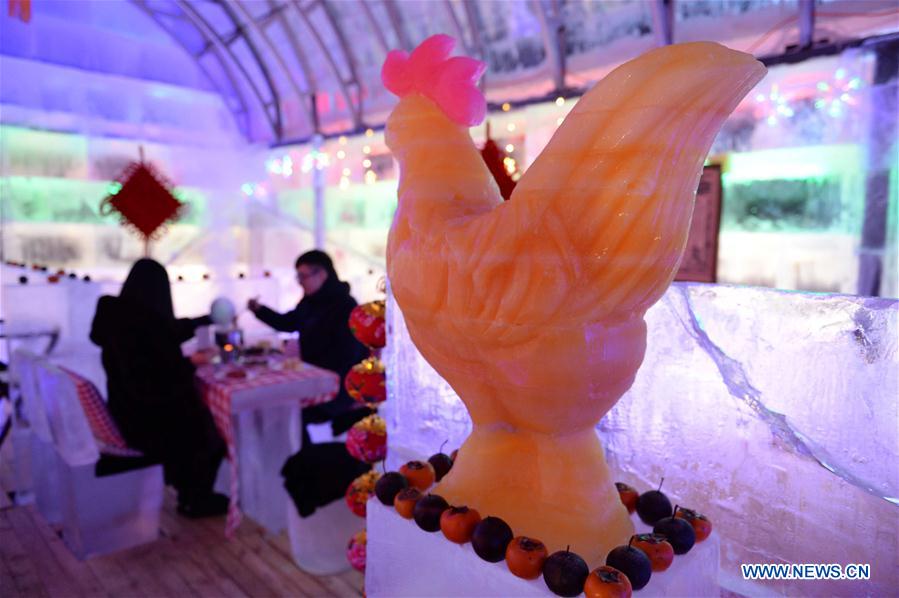 People enjoy meal in ice restaurant in NE China