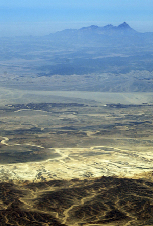 Mountains seen through plane window