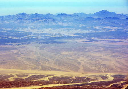 Mountains seen through plane window