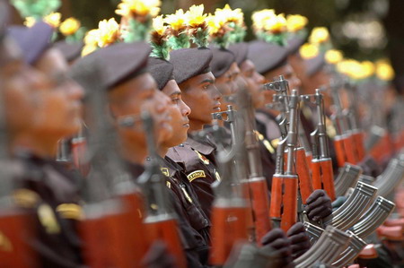 Sri Lanka Civil Defence Force take part in a passing-out parade