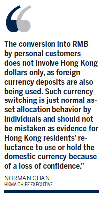 HKMA: Rising yuan not a threat