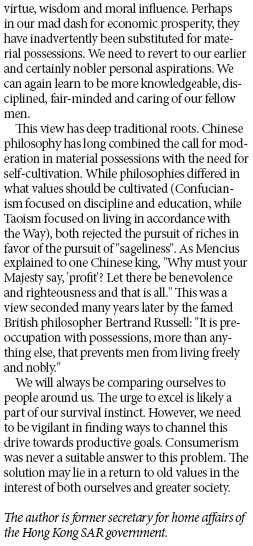 Old values the answer to modern consumerism