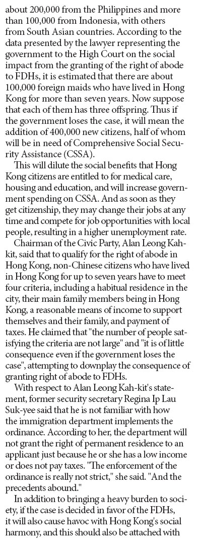 Right of abode for FDHs will change political environment