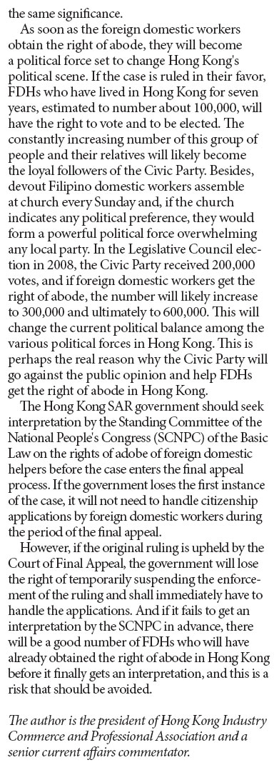 Right of abode for FDHs will change political environment