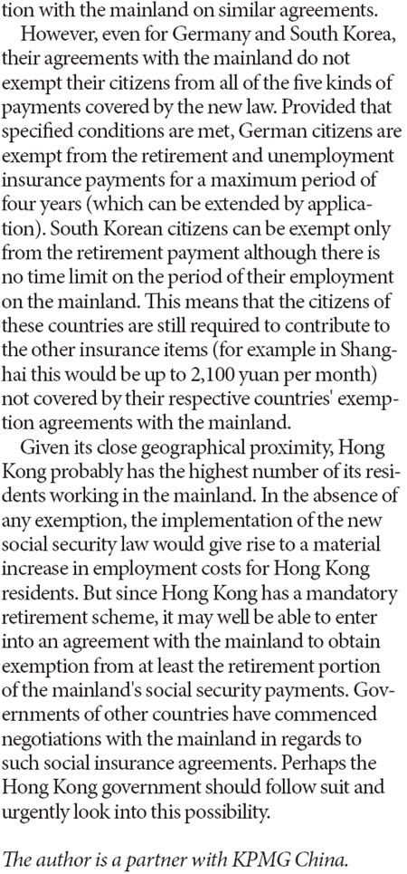 Mainland social security law to aff ect HK