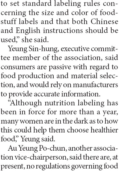 Government urged to standardize food labeling