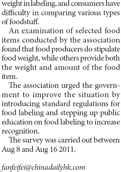Government urged to standardize food labeling