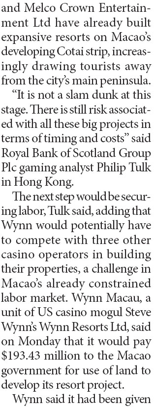 Wynn Macau gains rights to build new casino