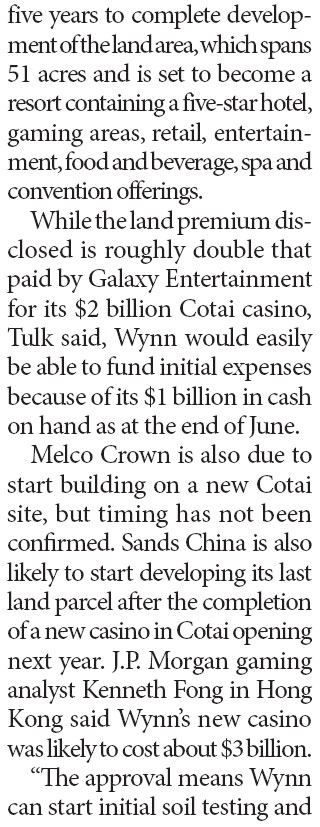 Wynn Macau gains rights to build new casino