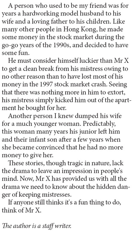 Mr X tells us dangers of extramarital aff airs