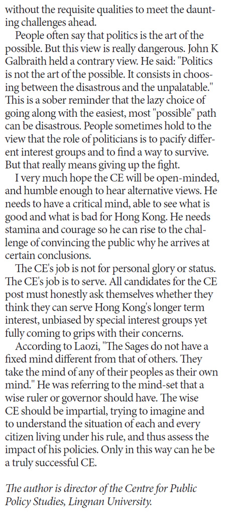 The qualities that a successful HK Chief Executive must have