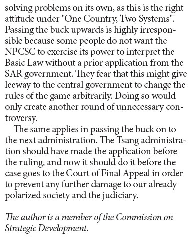 Govt should stop passing buck on Basic Law interpretation