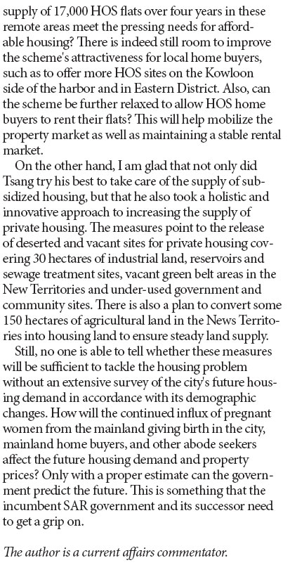 Tsang's housing policy initiatives a welcome start