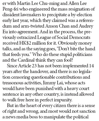 Lai's lies and the Cardinal