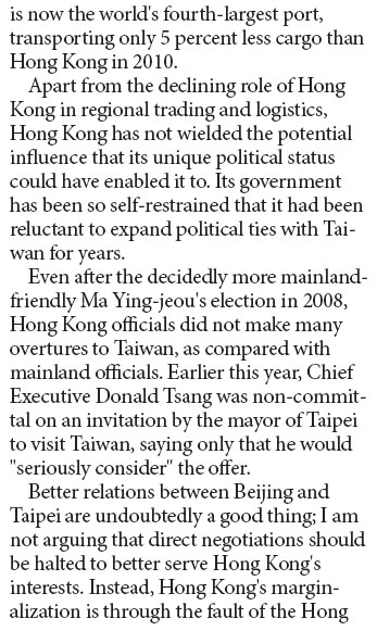 Hong Kong's diminishing role in cross-Straits relations