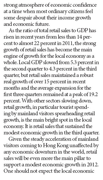 Hong Kong economy unlikely to fall signifi cantly in 2012