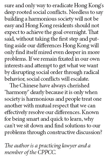 Social harmony is the basis for Hong Kong's prosperity