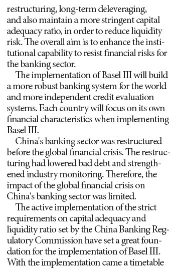 Basel III to enhance development of China's banking sector