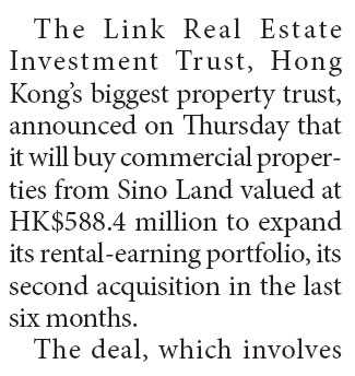 Link buys HK$588.4m Sino Land property