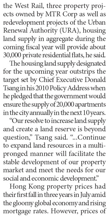 Land supply boost to offer 30,000 flats