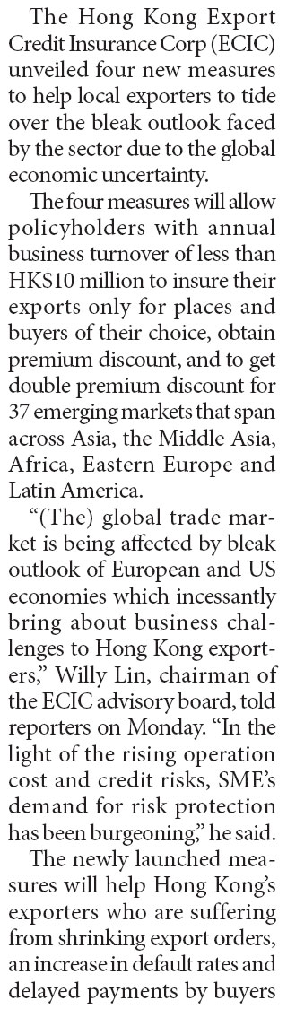 ECIC unveils four more measures to help exporters