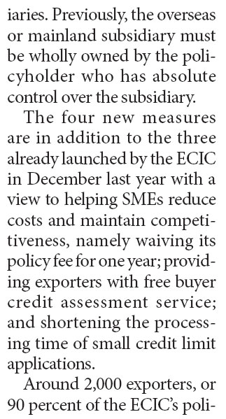 ECIC unveils four more measures to help exporters
