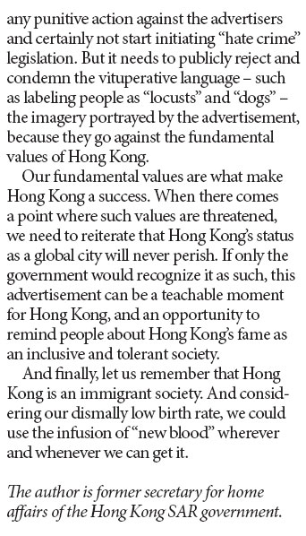 Derogatory ad threatens Hong Kong's fundamental values