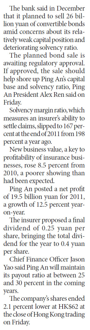 Ping An to set heavier focus on fixed-income investment in 2012