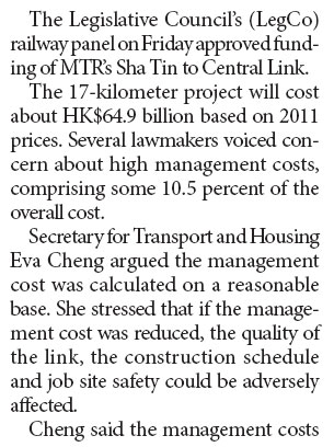 LegCo nods new MTR link