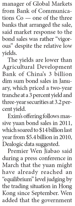 Exim's 4b yuan bonds offer oversubscribed by over 4 times