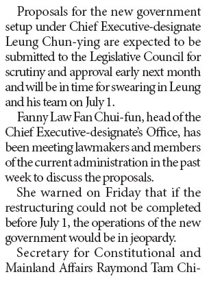 Leung's restructuring plan set