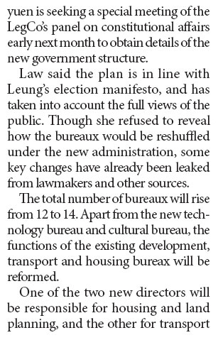 Leung's restructuring plan set