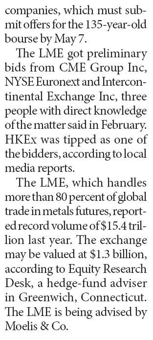 HKEx confirms bid for London Metal Exchange