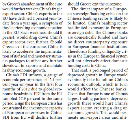 Greece's exit to inflict negative impact on China's economy