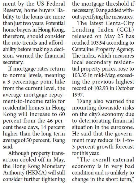 Unhealthy home prices at 'dangerous' level: Tsang