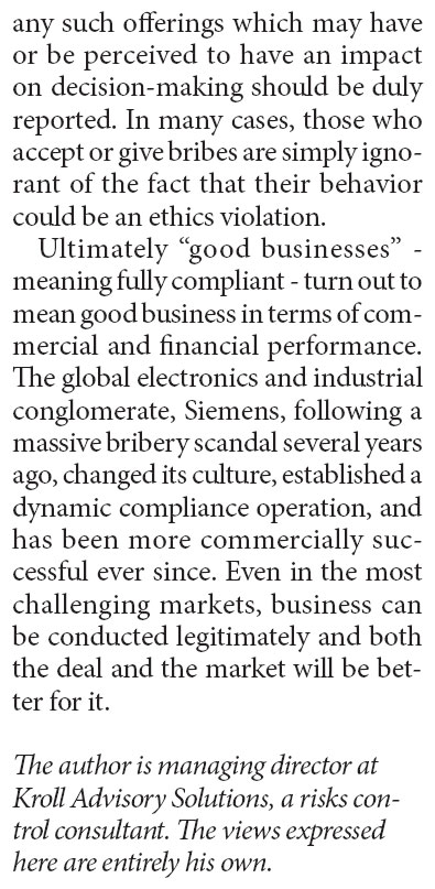 Need for int'l standards to help HK mitigate corruption
