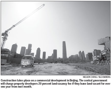 Mainland developers to pay 20% vacant land fee
