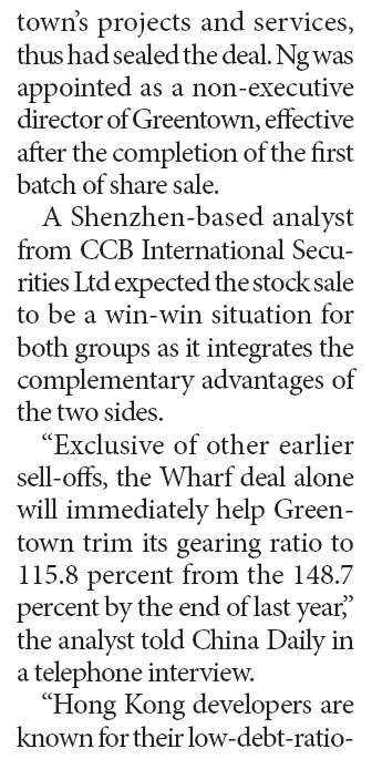 Greentown China and Wharf in HK$5.1b partnership agreement