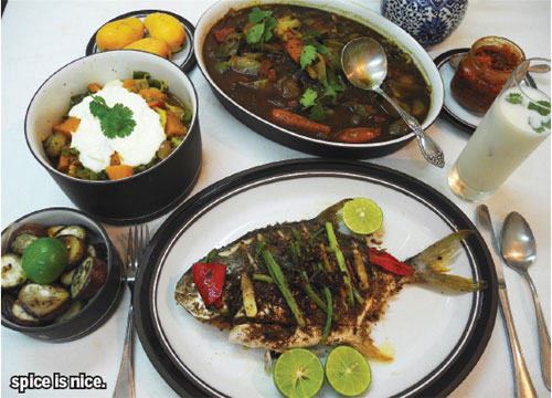 104 dinner for one: Spiced fish, veggie masala and lussi
