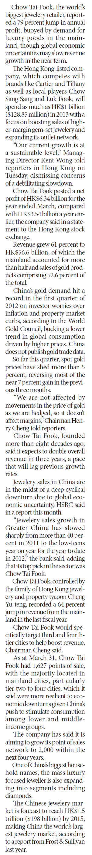 Mainland demand lifts Chow Tai Fook