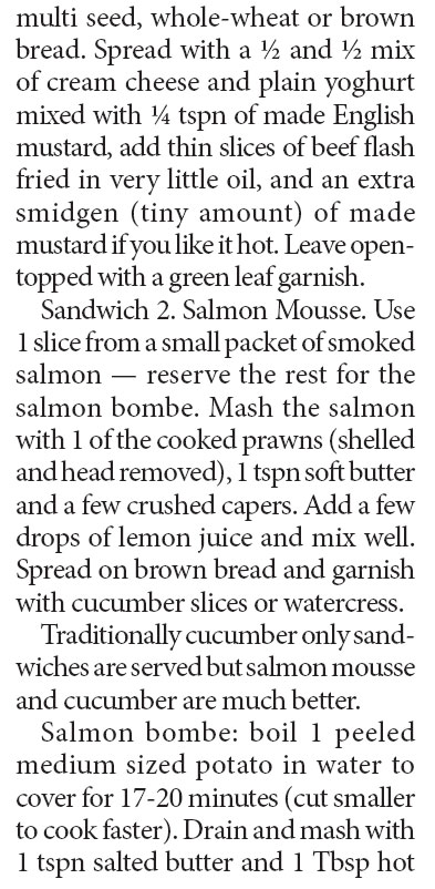 105 Afternoon high tea; sandwiches, smoked salmon, seafood and sliced beef
