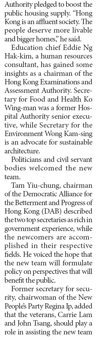 CY Leung unveils governing team