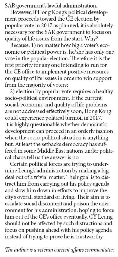 New SAR govt should take on quality of life issues first
