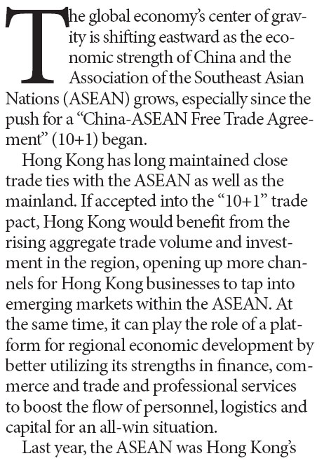 HK should join China-ASEAN '10+1' FTA so that all can win