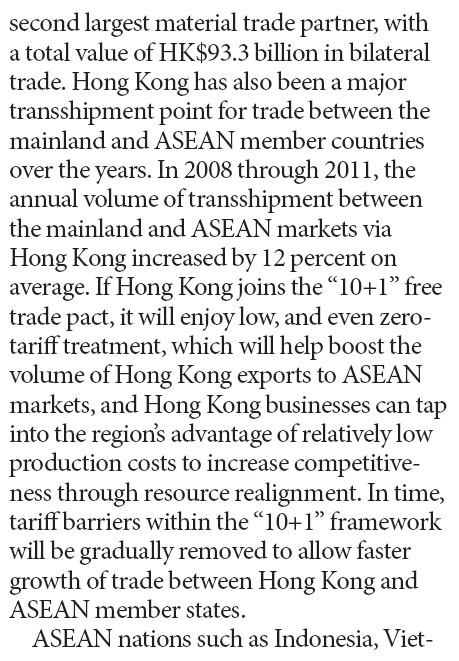 HK should join China-ASEAN '10+1' FTA so that all can win