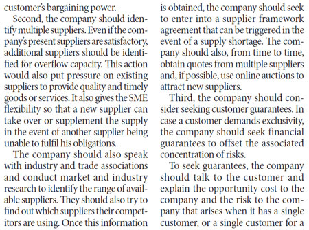 Reliance on single customer or supplier is a poor strategy