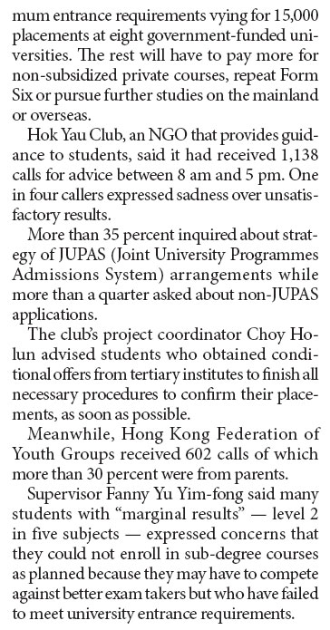 Students scramble for places following DSE exam results